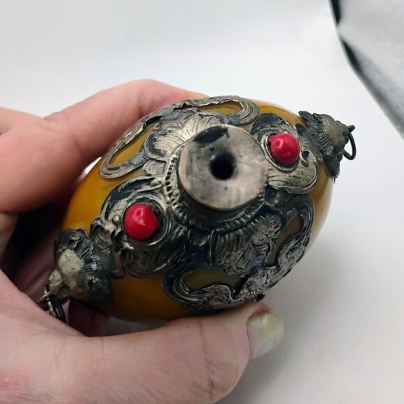 Antique Chinese Tibetan Fat Yellow Beeswax Perfume Snuff Bottle w/Stopper - Picture 9 of 11